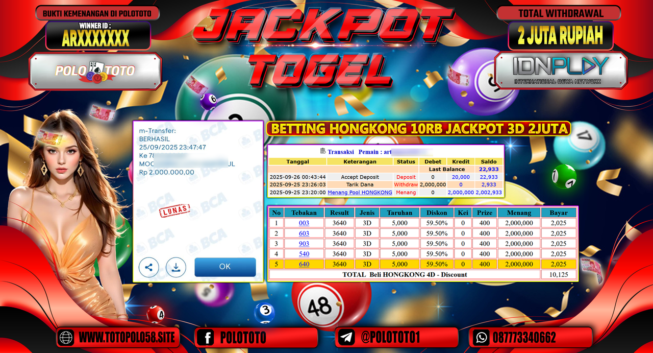 POLOTOTO JACKPOT TOGEL HONGKONG LOTTO Rp.2.000.000,- LUNAS