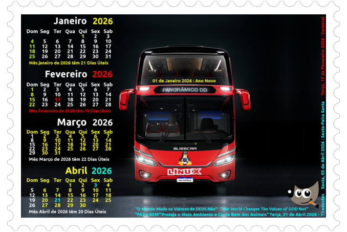 Busscar DD Panoramico NB1 Frontal Calendarios JFMA 2026 Selo Horiz Extra Promo Gimp Linux 0000001