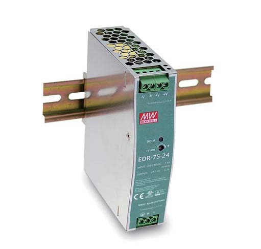 Fuente DIN Rail MEAN WELL EDR-75-12 12V 75W Compacta y Robusta para Industria