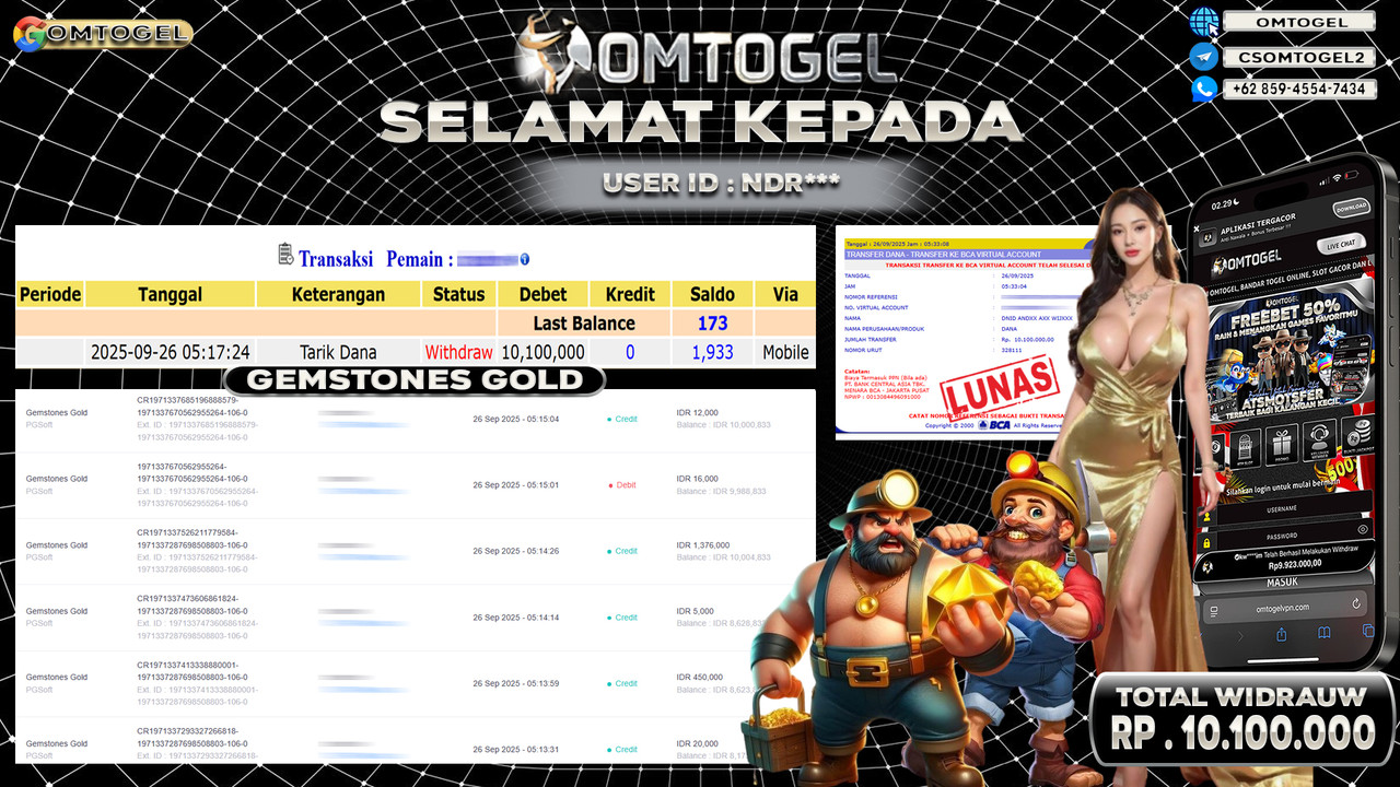 OMTOGEL JACKPOT PGSOFT GEMSTONES GOLD 10 JUTA DI BAYAR LUNAS ,-