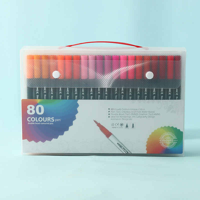 Black 80 COLOURS Dual-Tip Watercolor Marker Set - Colors Washable Art Pens with Brush & Fine Tips for Students & Artists