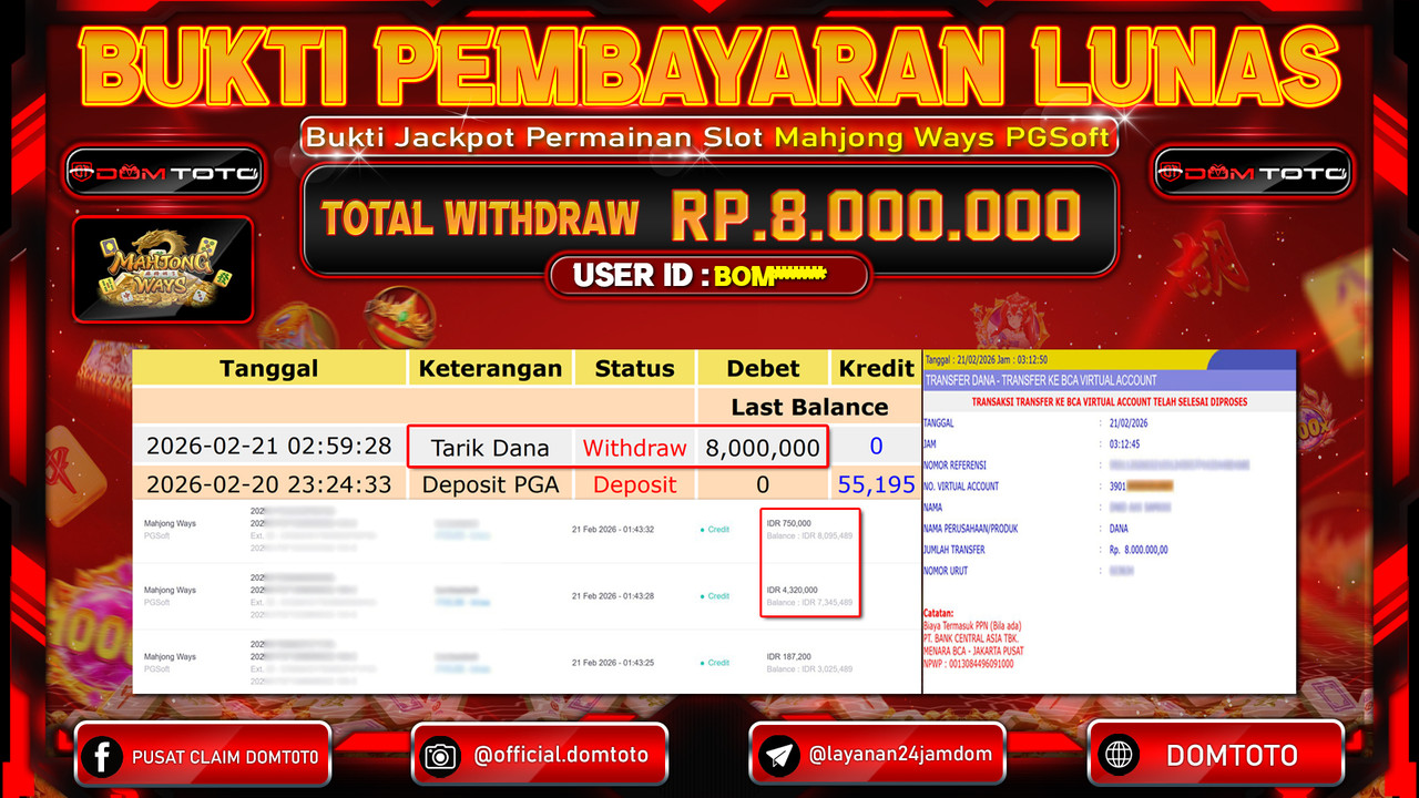 JACKPOT SLOT Mahjong Ways PGSoft 21 FEBRUARI 2026
