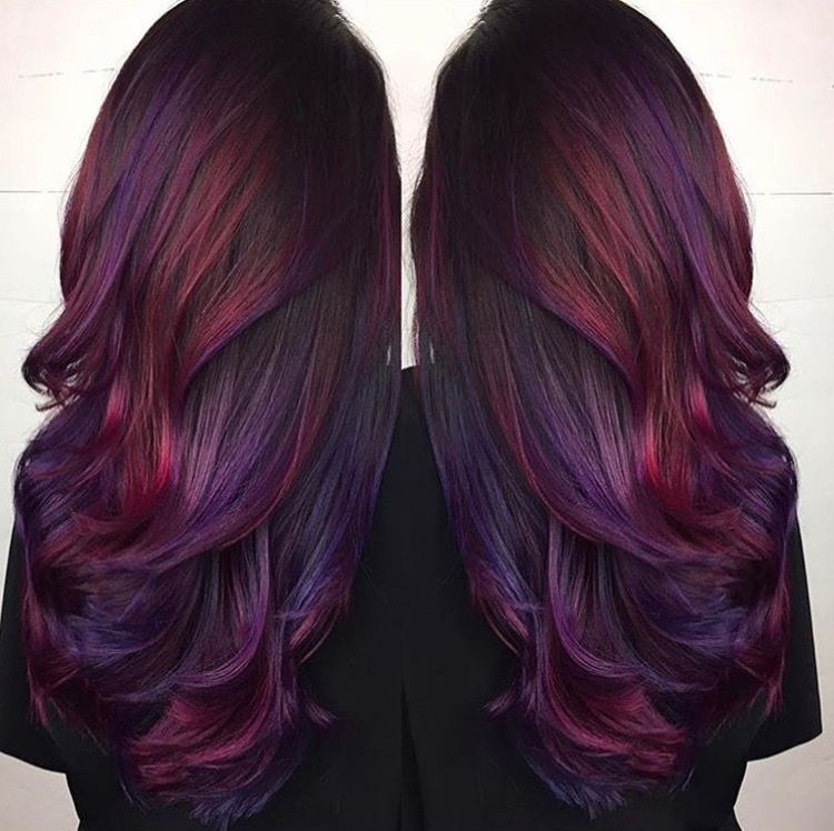 Lilac Highlights On Dark Ginger Hair