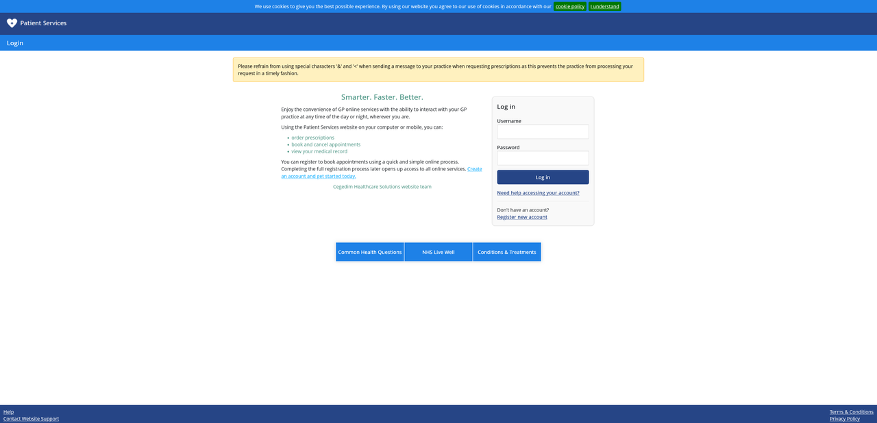 patient services dot co dot uk message suggesting they arent sanisitising inputs perhaps