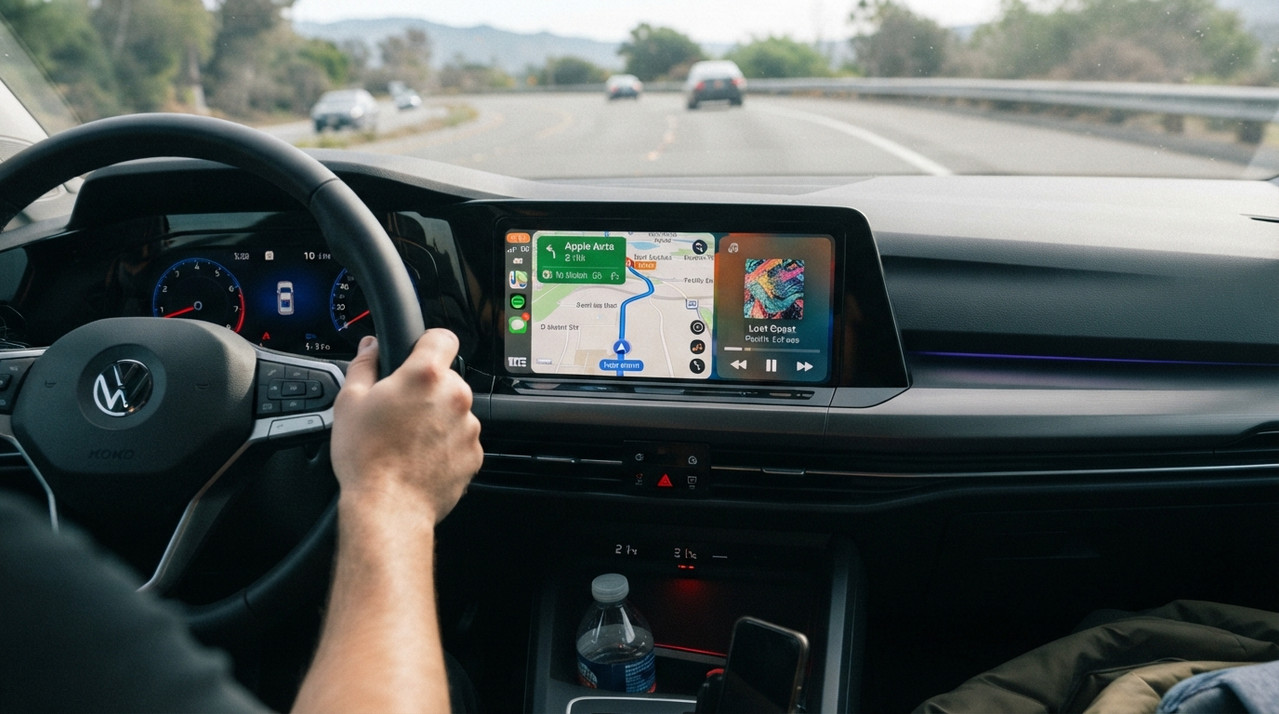 Der Carlinkit Ultra Split-Screen hält die Karte sichtbar, während Sie durch eine fremde Stadt fahren.