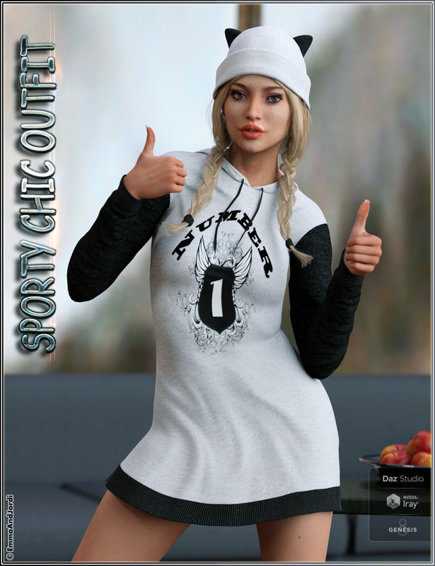 dForce Sporty Chic Outfit, Hair and Poses For Genesis 8 Female(s)