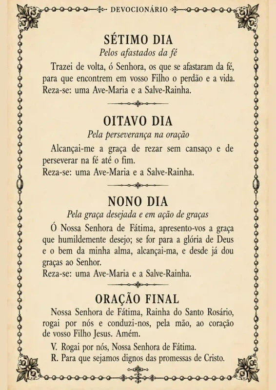 Página da novena a Nossa Senhora de Fátima