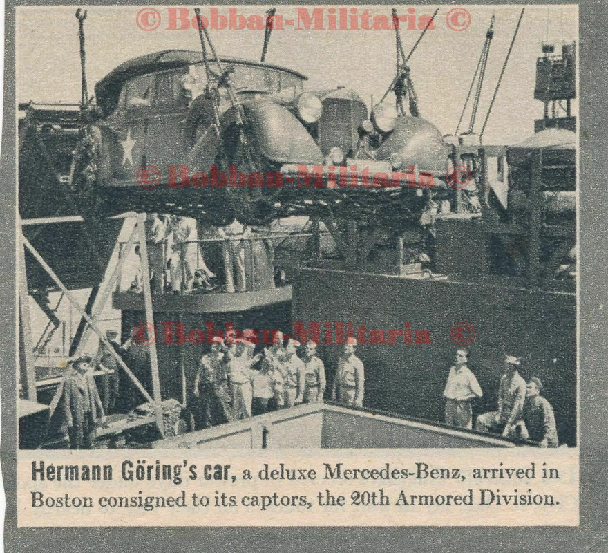 USA Zeitungsauschnitt 20th armored div. H. Görings beschlagnahmter Mercedes