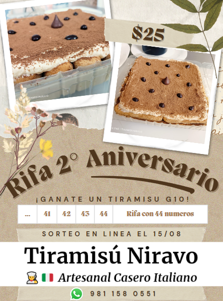 rifa loteria tiramisu niravo g10 aniversario 2