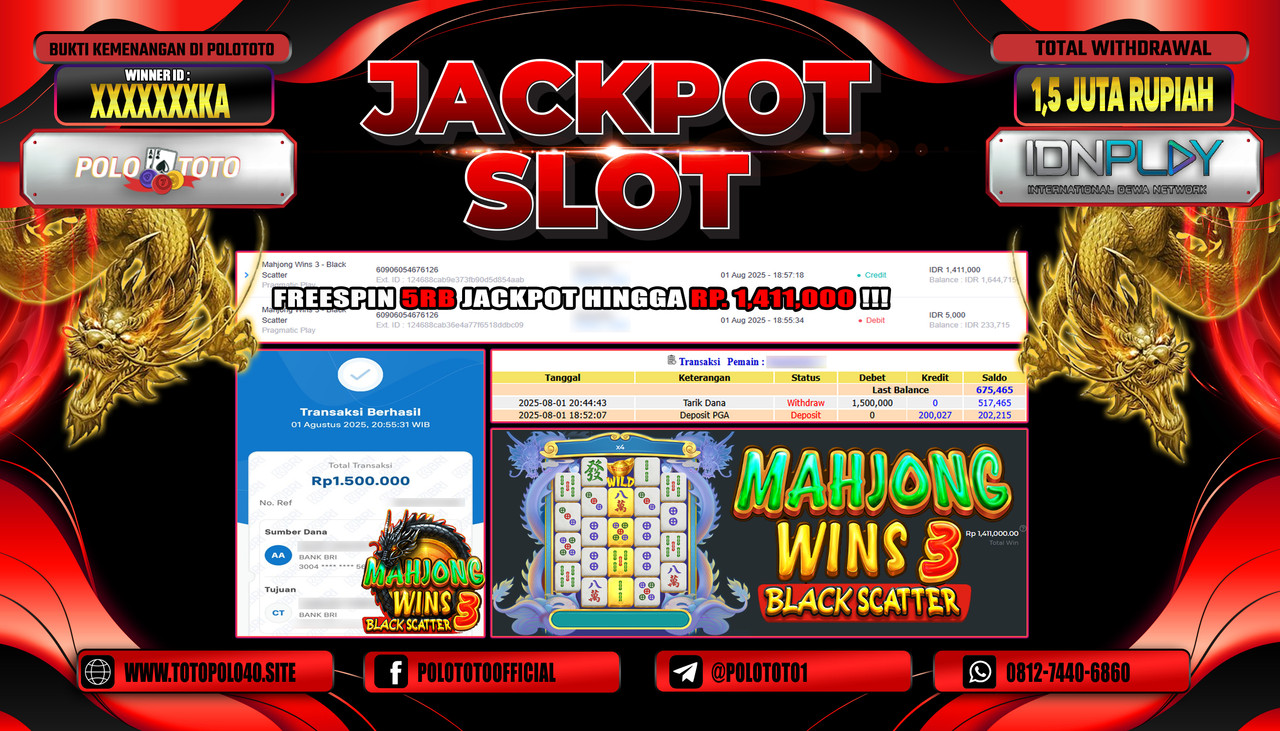POLOTOTO JACKPOT SLOT MAHJONG WINS 3 - BLACK SCATTER Rp.1.500.000,-LUNAS