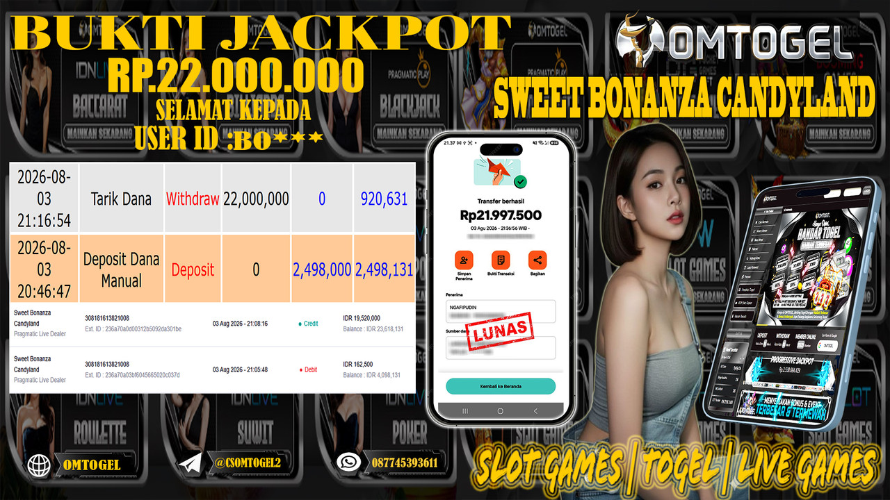 OMTOGEL JACKPOT PRAGMATICPLAY SWEET BONANZA CANDYLAND  Rp,22,000,000,- DIBAYAR LUNAS