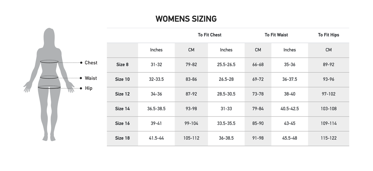 MADISON WOMNES SIZE CHART