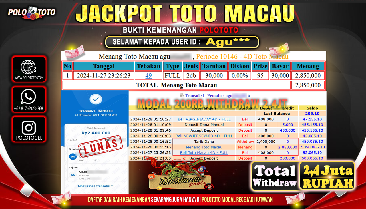 POLOTOTO JACKPOT TOTO MACAU Rp.2,400.000,-