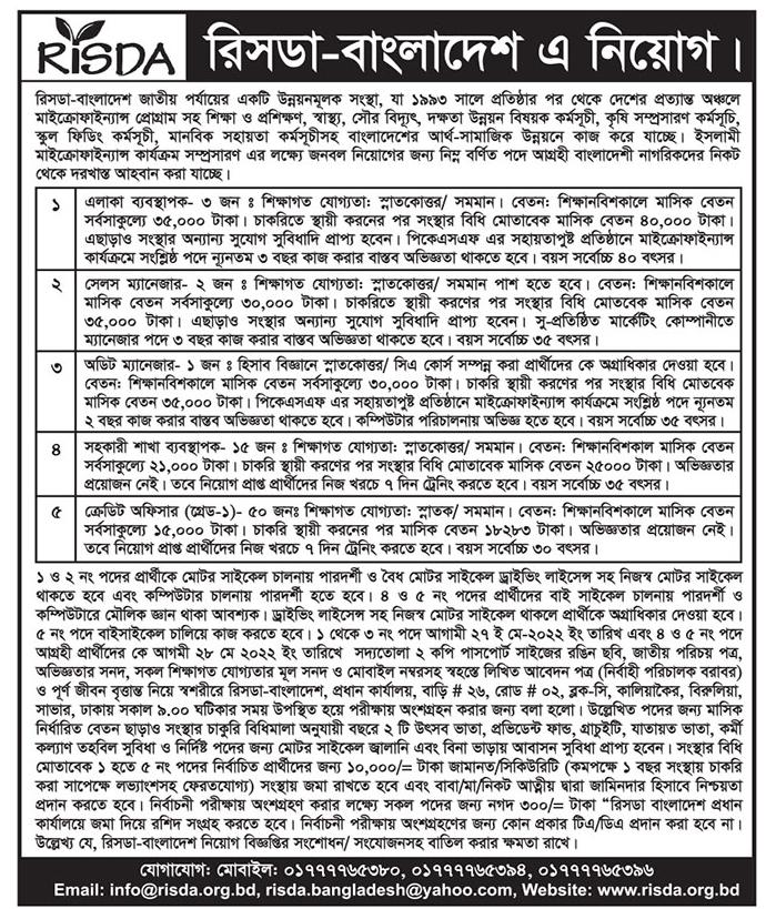 রিসডা বাংলাদেশ এনজিও নিয়োগ ২০২২