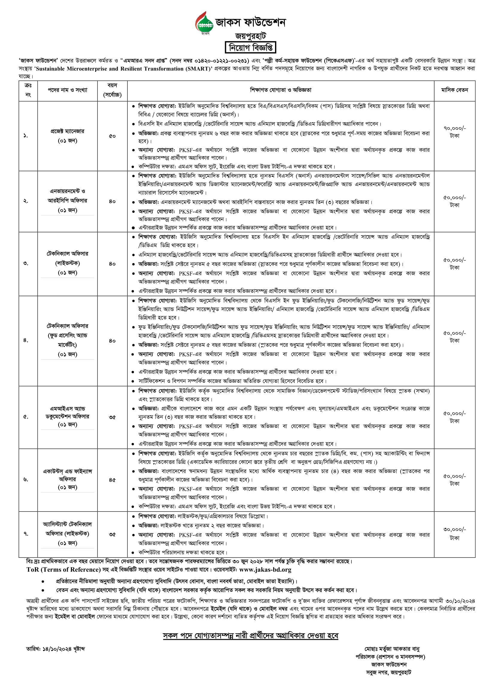 JAKAS Foundation Job Circular 2024 Vacancy