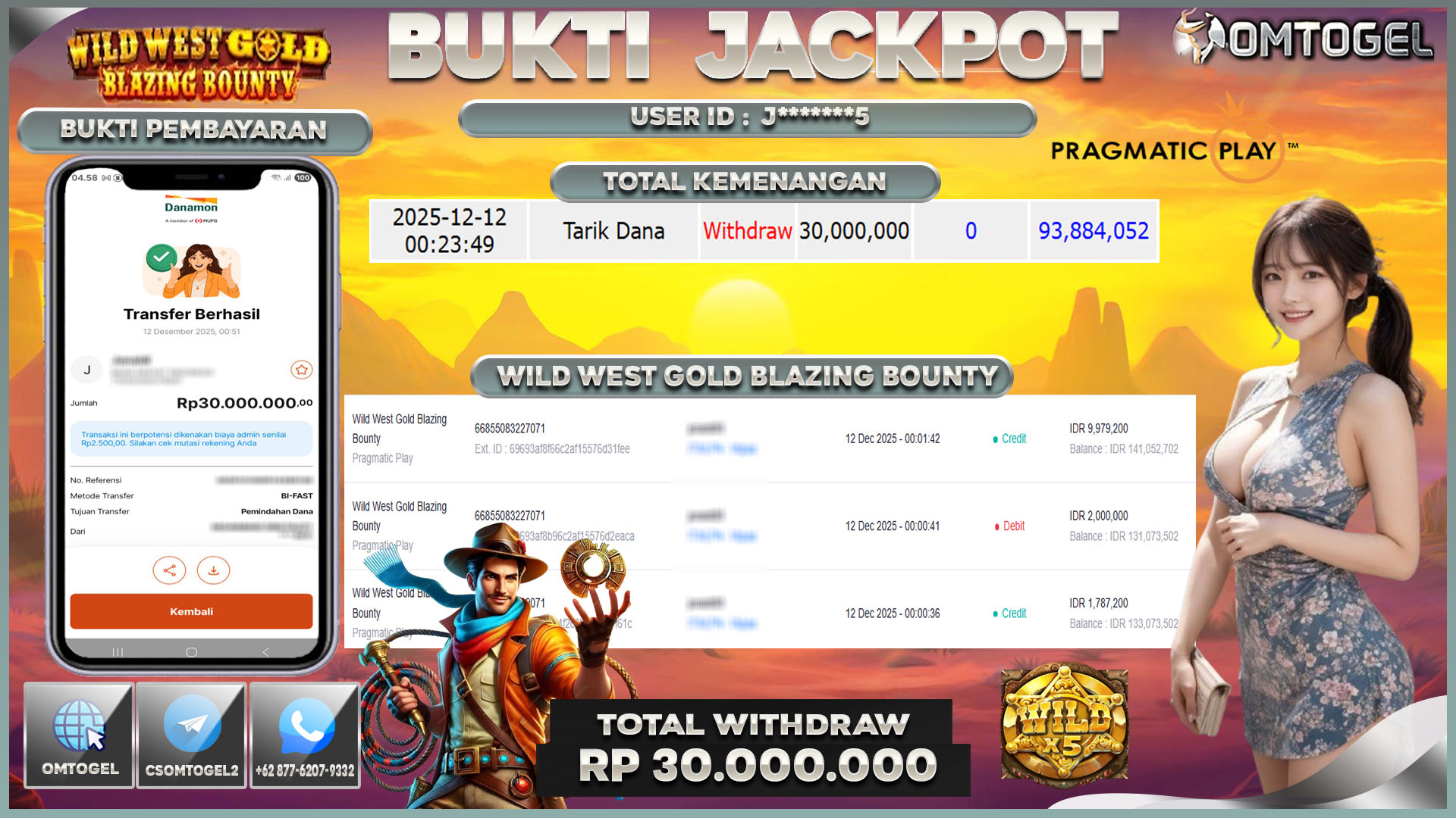 OMTOGEL JACKPOT PRAGMATIC PLAY WILD WEST GOLD BLAZING BOUNTY  ,30 JUTA DI BAYAR LUNAS ,-