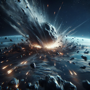 DALL·E 2023-10-25 13.26.22 - A massive meteor strikes the earth, its impact resonating with raw, unt