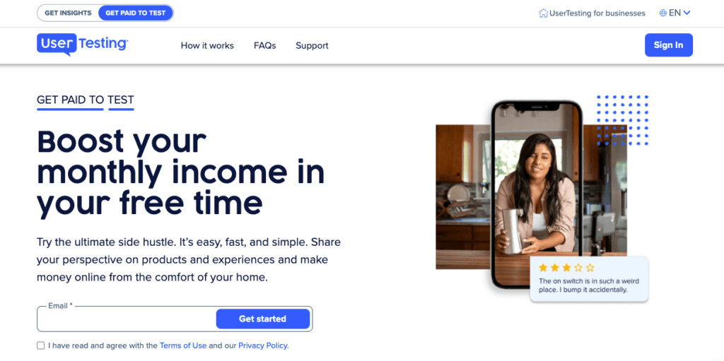 halaman get paid to test di usertesting sebagai cara menghasilkan uang dari internet