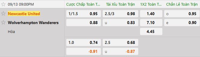 Soi kèo tài xỉu cả trận Newcastle vs Wolves