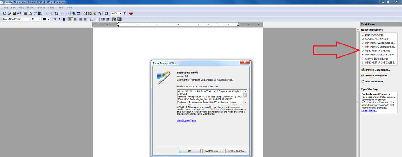 Microsoft Works Word 9.0