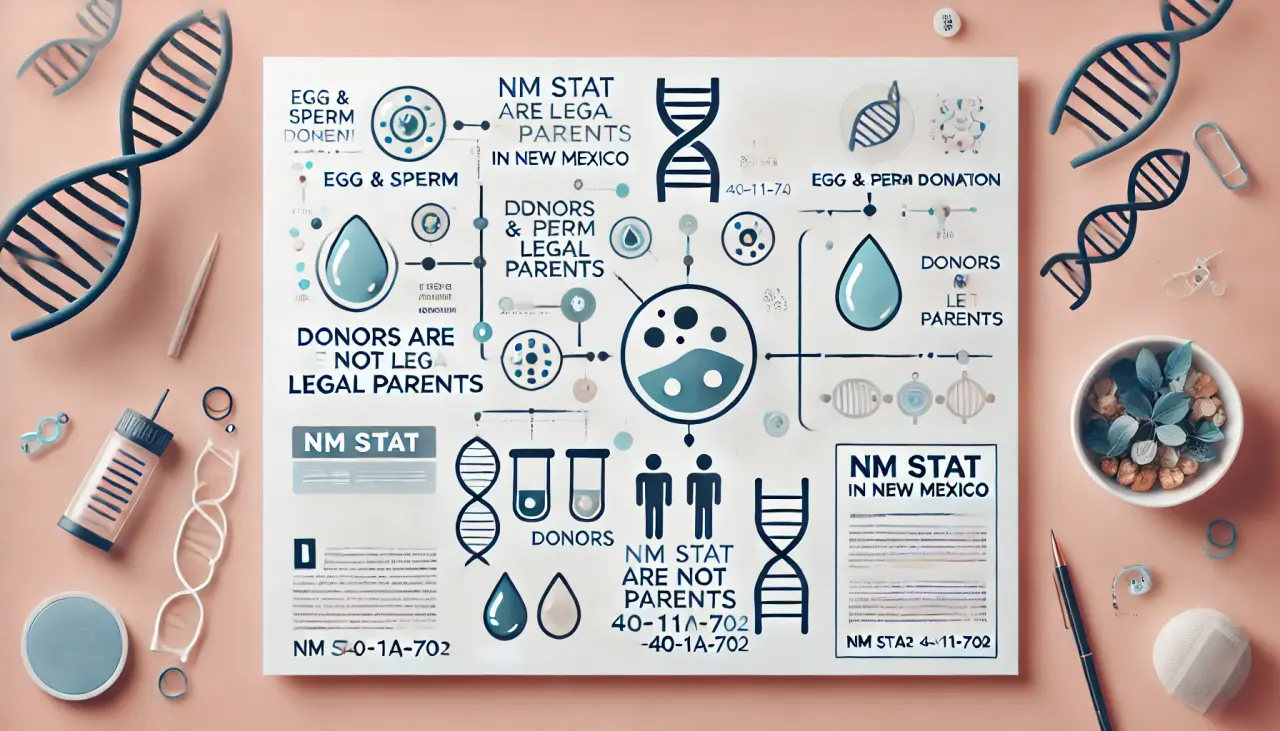 Flowchart summarizing egg, sperm, and embryo donation laws in New Mexico under NM Stat § 40-11A-702.