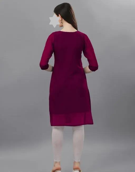 Trendy Chikan Embroidery Georgette Kurti Color Wine (R109)