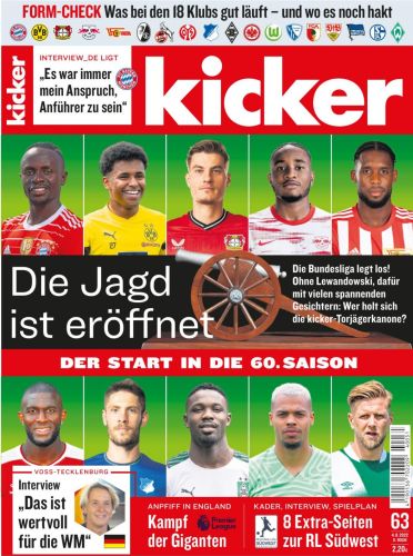 Cover: Kicker Sportmagazin No 63 vom 04 August 2022 Cover: Kicker Sportmagazin No 63 vom 04 August 2022