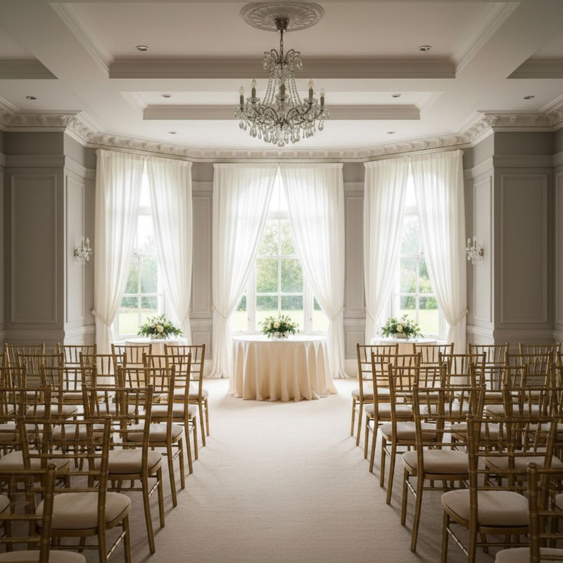 Различные виды стульев для мероприятий, расставленные в банкетном зале, демонстрирующие выбор мебели для комфортной рассадки гостей.