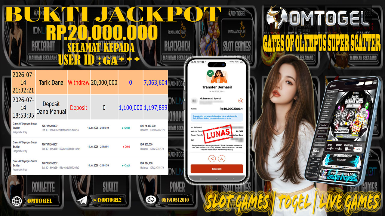 OMTOGEL JACKPOT PRAGMATICPLAY GATES OLYMPUS SUPER SCATTER Rp.20,000,000,- DIBAYAR LUNAS