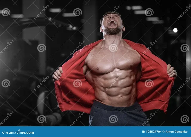 brutale-sterke-bodybuilder-atletische-mensen-die-omhoog-spieren-met-d-pompen-105524704.webp