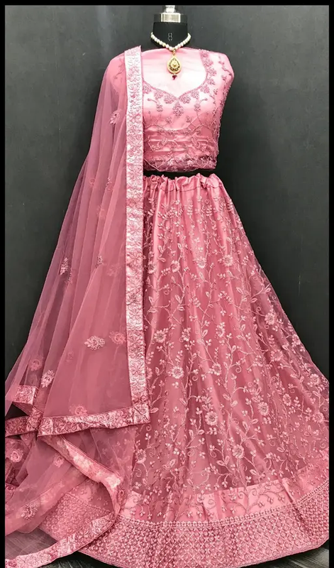 Elegant Pink Net Lehenga Choli by Gopinath Enterprise - Semi-Stitched Blouse with Extra Inner and Dupatta, Ideal for Weddings, Festivals, and Parties (R225)