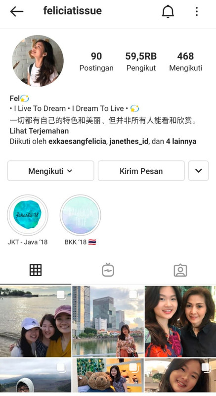 Tangkapan layar Instagram Felicia Tissue