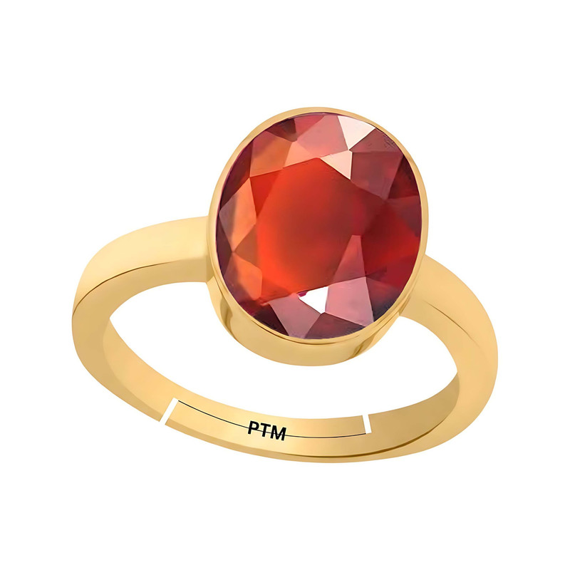PTM Natural Hessonite/Gomed 3.25 to 10.25 Ratti or 3.00 to 9.50 Carat Astrological Certified Gemstone Panchdhatu/5 Metals Gold Plated Adjustable Ring for Men and Women