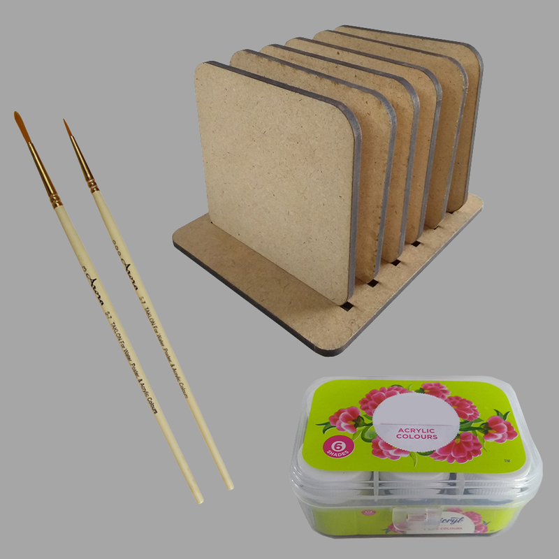 Pichwai Painting on Square Tea Coasters with Stand DIY Kit 