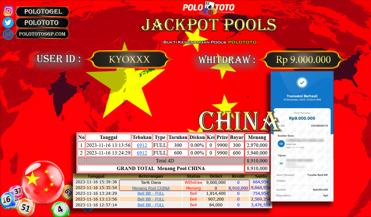 BUKTI PEMBAYARAN JACKPOT DIPOLOTOTO DIBAYAR LUNAS!!!