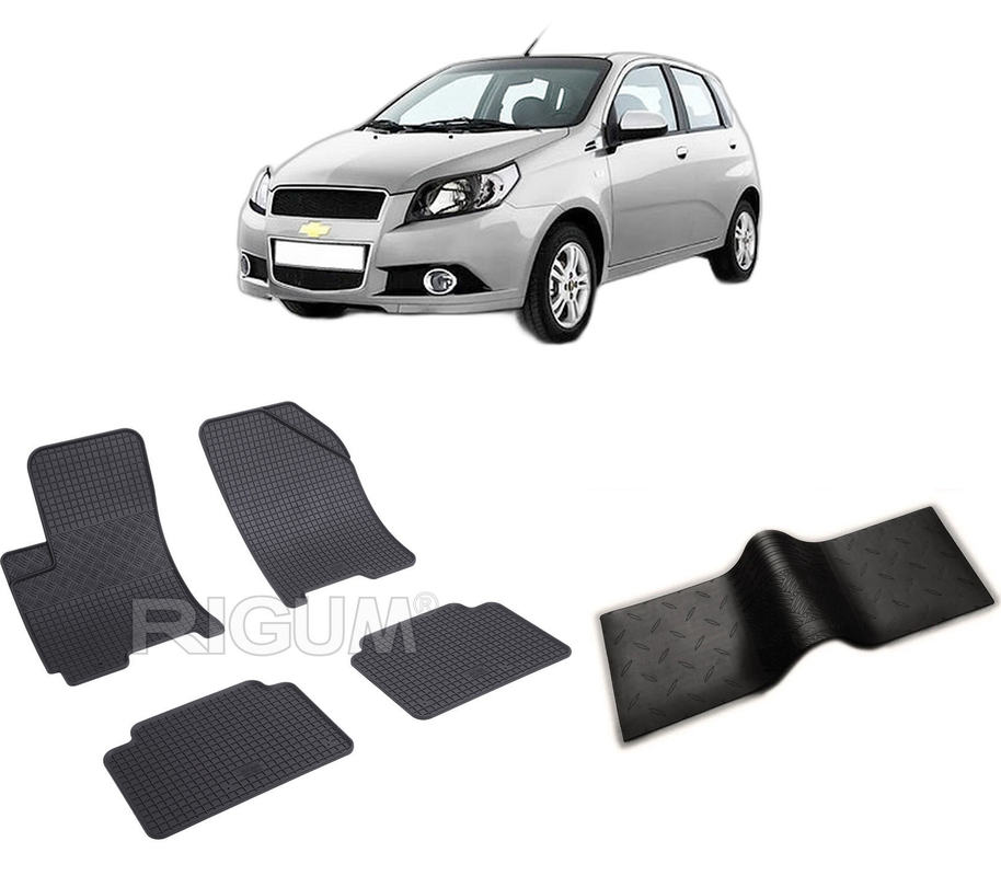 Set covorase auto CHEVROLET AVEO T200 din 2002-2005, cu covoras tunel median, CAROSERIE HATCHBACK, Presuri cauciuc 100%, compatibil cu autoturismul CHEVROLET AVEO T200, Rigum