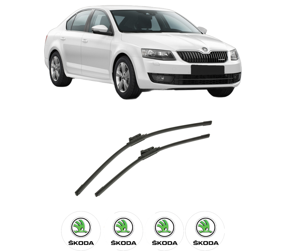 Set stergatoare auto SKODA OCTAVIA III (5E3, NL3, NR3) din 2012-2020, pentru parbriz auto, 2 bucati, Bosch Aerotwin, din cauciuc siliconat rezistent, 4 Stickere Auto SKODA