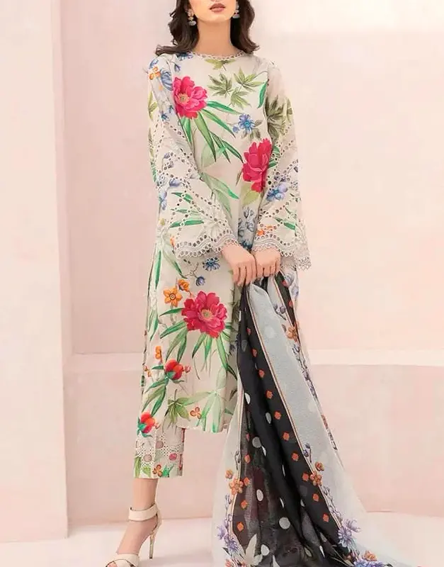 Digital Print Embroidered Lawn Suit Silk Dupatta