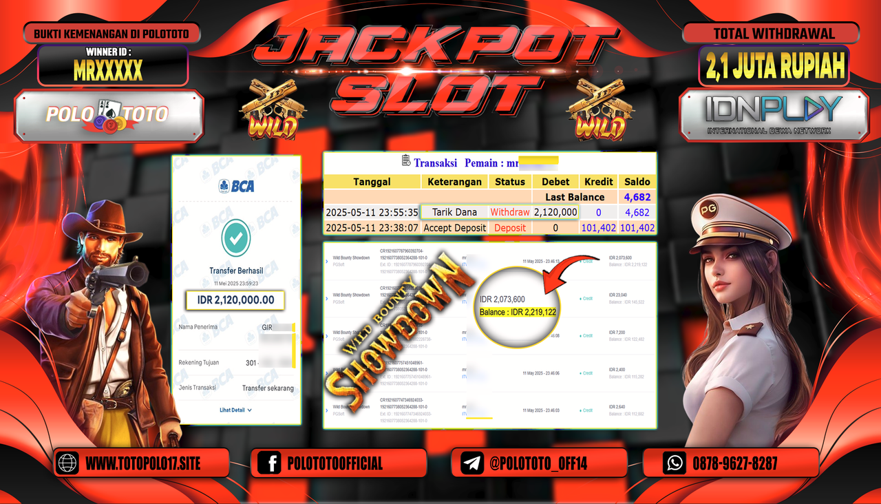 POLOTOTO JACKPOT SLOT WILD BOUNTY SHOWDOWN Rp.2.120.000,-