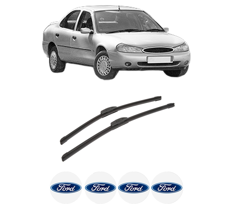 Set stergatoare auto FORD MONDEO II Saloon (BFP) din 1996-2000, pentru parbriz auto, 2 bucati, Bosch Aerotwin Retrofit, din cauciuc siliconat rezistent, 4 Stickere Auto FORD