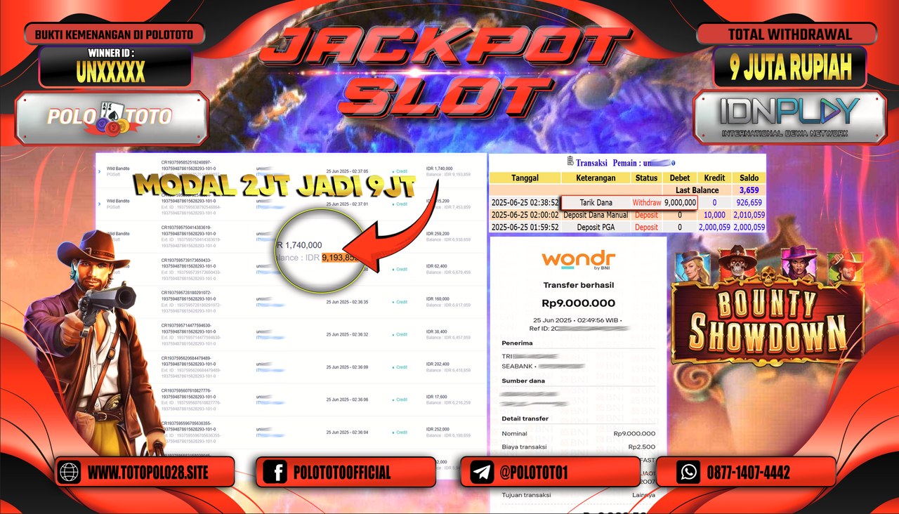 POLOTOTO JACKPOT SLOT WILD BOUNTY SHOWDOWN Rp.9.000.000,-