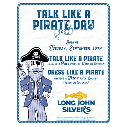 Get Free Long John Silver’s on Talk Like a Pirate Day 9/19 Get Free Long John Silver’s on Talk Like a Pirate Day 9/19