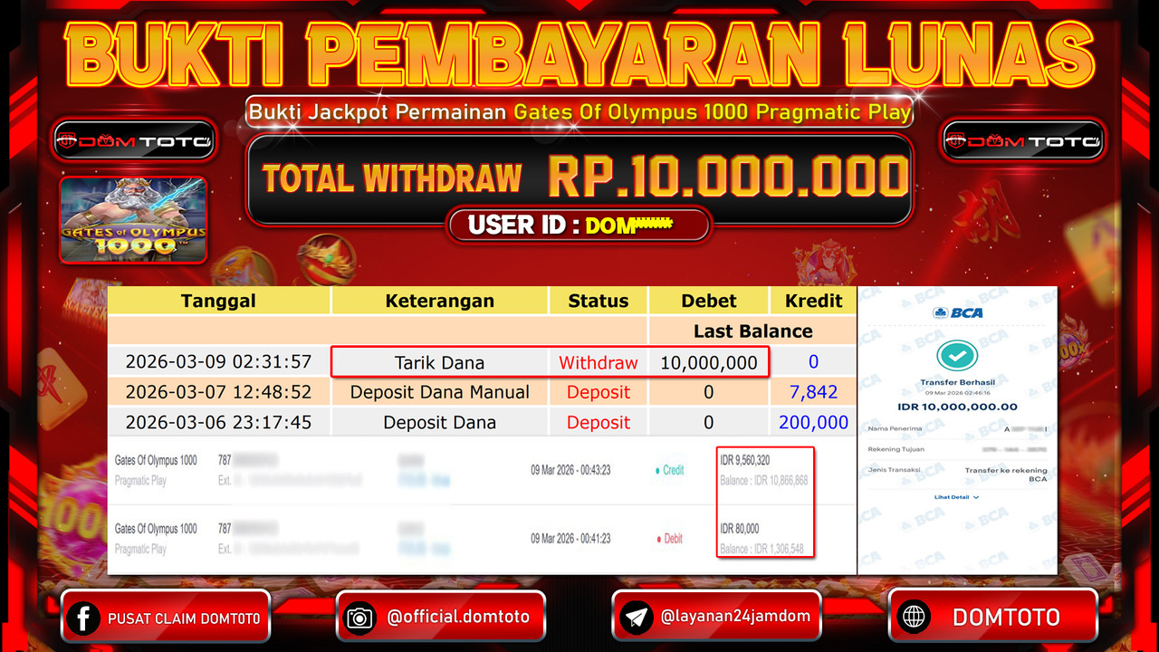 JACKPOT SLOT Gates Of Olympus 1000 Pragmatic Play 09 MARET 2026