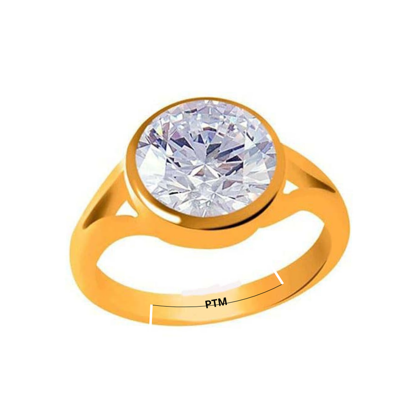 PTM American Diamon/Zircon 3.25 to 10.25 Ratti or 3.00 to 9.50 Carat Astrological Certified Gemstone Panchdhatu/5 Metals Gold Plated Adjustable Ring for Men Women