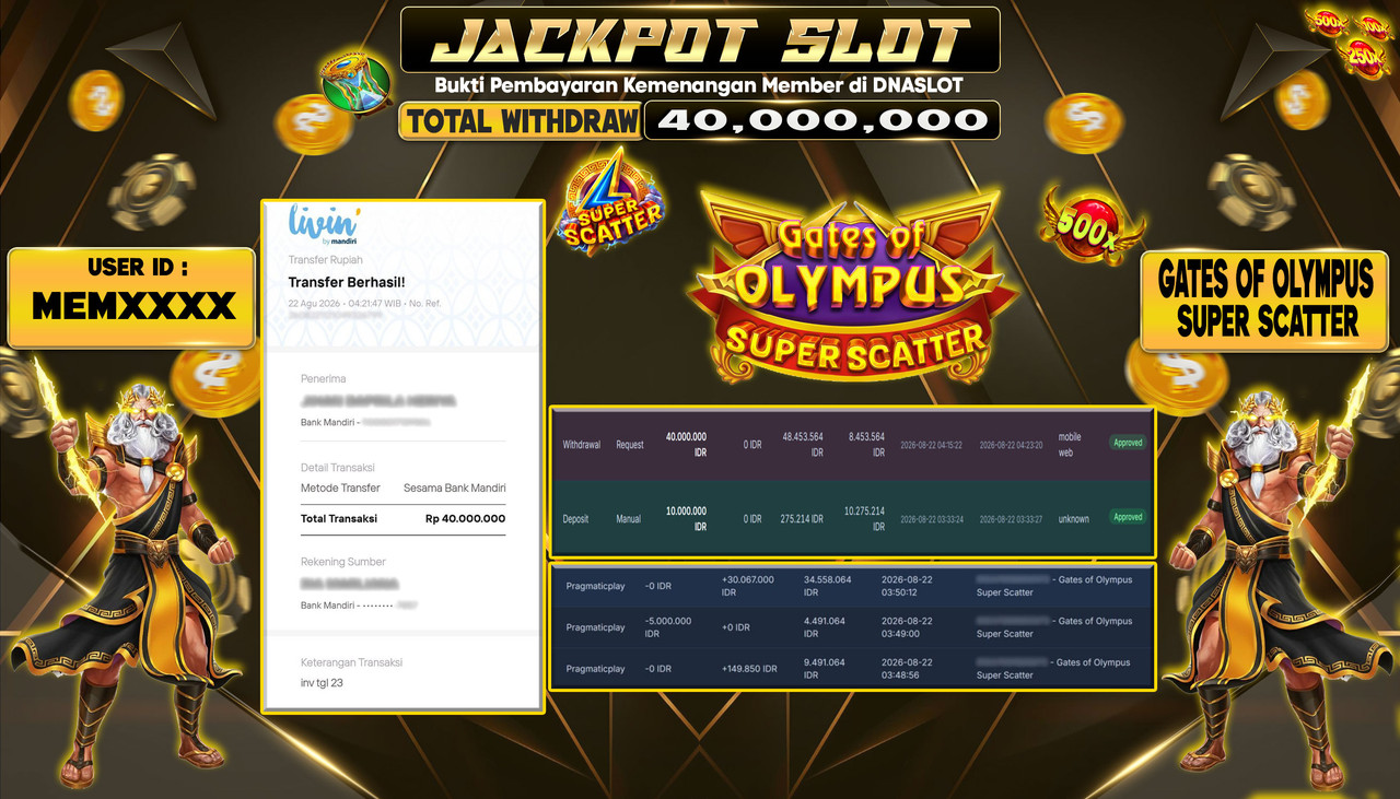 JACKPOT SLOT GATES OF OLYMPUS SUPER SCATTER  22 AGUSTUS 2026