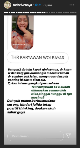 Klarifikasi Rachel Vennya