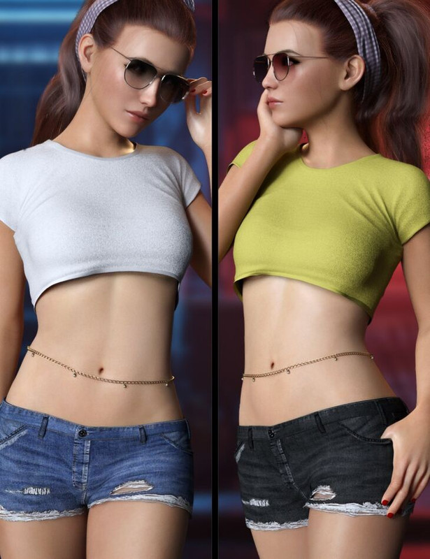 Charming Casual Denim Outfit Set for Genesis 8 and 8.1 Females