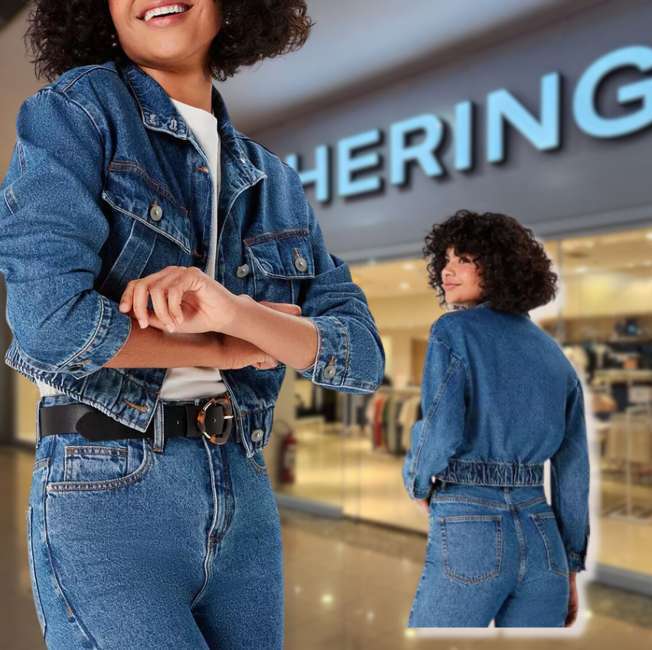 Jaqueta Jeans Feminina Cropped Com Gola Alta Hering