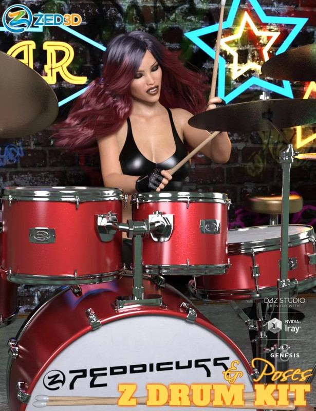 Z Drum Kit and Poses for Genesis 3 and 8 Z Drum Kit and Poses for Genesis 3 and 8