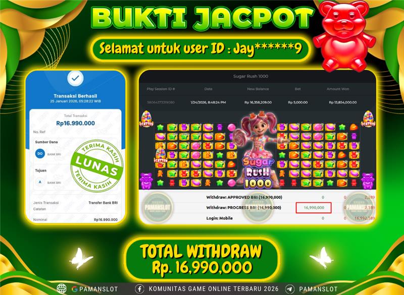 PAMANSLOT JACKPOT Game PP - Sugar Rush 1000 Rp.16,990,000- LUNAS
